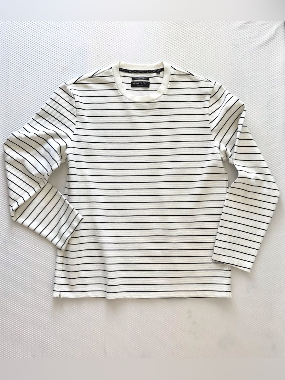 Kenneth Cole Crew Neck Knit Cotton Pullover Sweater Stripe White Black casual